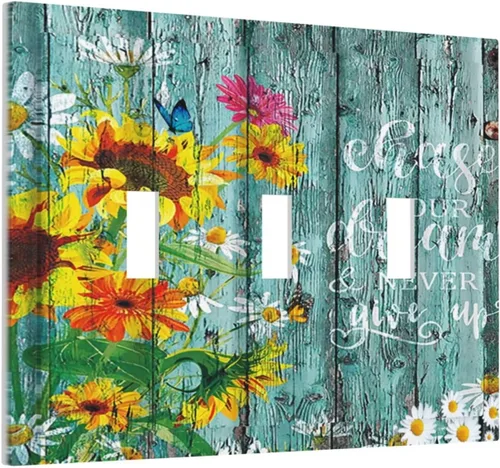 Miniatura 93 de Placa Cubierta de Interruptor de Luz de Palanca Individual con Diseño de Flor Botánica en Tablero de Madera Rústico Estilo Granja - Placa de Pared