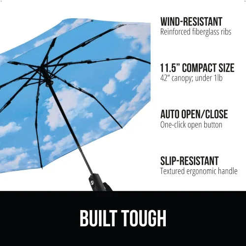 Miniatura 2 de Gorilla Grip Paraguas compacto resistente al viento para lluvia, apertura y cierre automático con un solo clic, varillas de fibra de vidrio