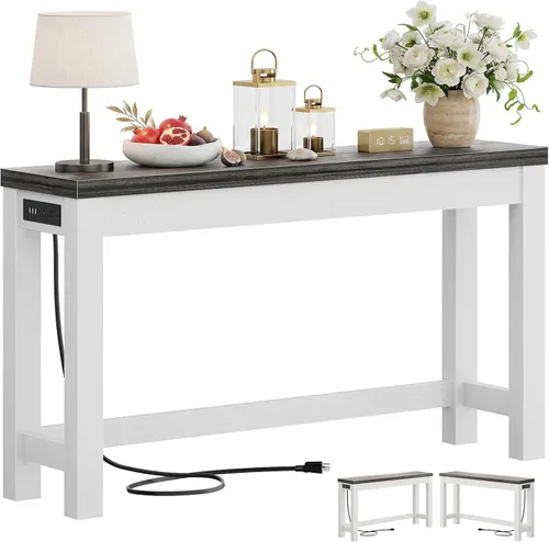Cyclysio Mesas de consola de 47 pulgadas para entrada, mesas de consola estrechas para sala de estar, mesa detrás del sofá, mesa de pasillo de Gris