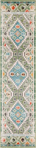 Miniatura 2 de SAFAVIEH Madison Collection - Alfombra de pasillo de 2 pies 2 pulgadas x 6 pies, color verde y beige, diseño bohemio de diamante, no desprende