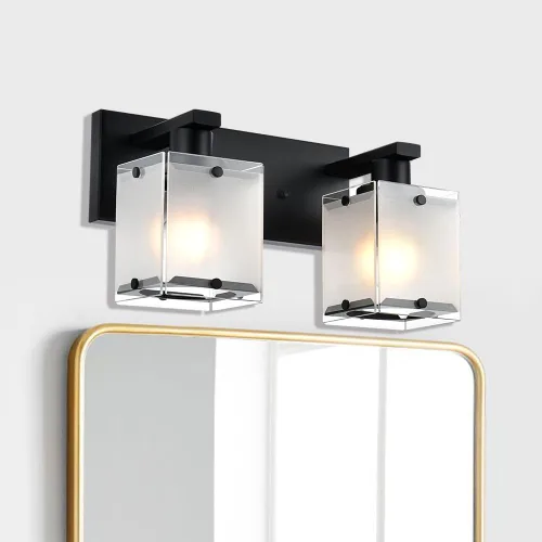 Miniatura 2 de Lámpara de pared negra de WINSHEN, lámpara de tocador de baño de 2 luces, lámpara de montaje en pared sobre espejo para dormitorio, estudio, sala