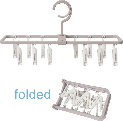 Miniatura 4 de Percheros de secado de ropa, paquete de 2 perchas portátiles plegables pequeñas con 12 clips, gancho giratorio de 360° para calcetines, toallas