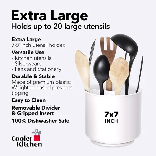 Miniatura 5 de Contenedor giratorio extra grande y resistente, para utensilios, recipiente con base con peso, no se cae, divisor extraíble y plantilla de agarre