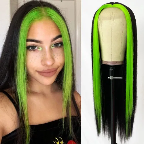 Miniatura 9 de QD-Tizer Pelucas de cabello sintético con encaje frontal de 13 x 6 pulgadas, sin pegamento, color rojo vino, color burdeos, pelucas de cabello largo
