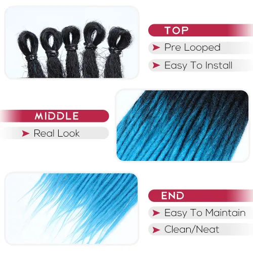Miniatura 3 de Kraler Extensiones de Rastas Azules, Extensiones de Rastas Sintéticas de Ganchillo de 22", 100% Hechas a Mano, Rastas de Una Sola Punta, Delgadas