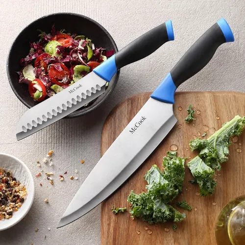 Miniatura 6 de McCook® Juegos de cuchillos, juegos de bloques de cuchillos de cocina de acero inoxidable alemán con afilador incorporado Azul