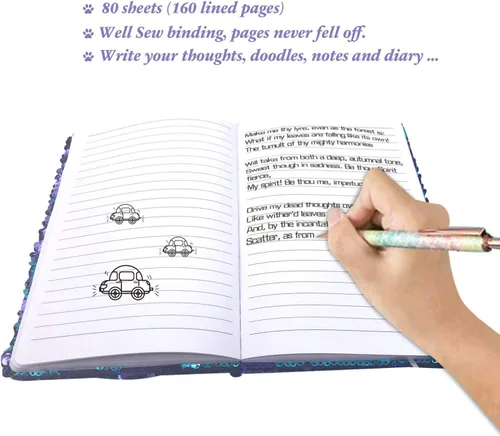 Miniatura 4 de GINMLYDA Diario de lentejuelas para niñas de 8.5 x 5.5 pulgadas, 160 páginas rayadas para niñas, cuaderno reversible de mariposa con secuencia