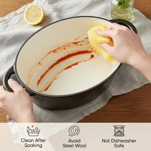 Miniatura 7 de Horno holandés ovalado para hornear pan, olla de horno holandés de hierro fundido esmaltada antiadherente de 4.5 cuartos de galón con tapa, cazuela