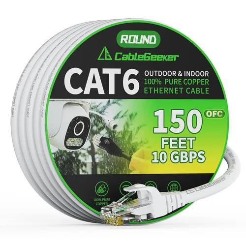 Miniatura 24 de Cable Ethernet Cat 6 de 100 pies, para interiores y exteriores, red de Internet de alta velocidad de 10 Gbps, cable de conexión Ethernet plano