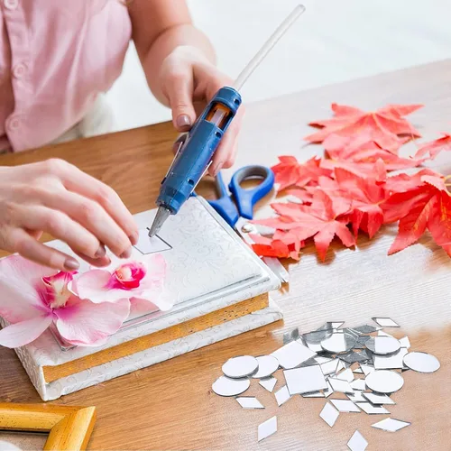 Miniatura 7 de Prasacco 120 espejos pequeños para manualidades, piezas de espejo de 3 formas para manualidades, espejo cuadrado redondo de diamante, azulejos