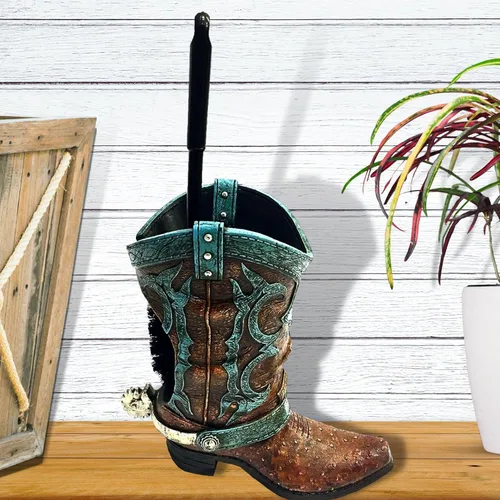 Miniatura 4 de Portaescobillas de inodoro para botas occidentales, decoración rústica de baño con diseño de bota de vaquero