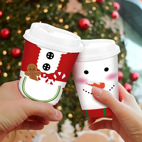 Miniatura 4 de Gerrii Juego de 100 vasos de papel de Navidad desechables de 12 onzas con tapas, tazas de chocolate caliente, tazas de café, tazas calientes