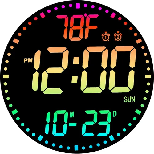 Miniatura 10 de QINFIEY Reloj de pared LED de 10 pulgadas con luz ambiental RGB, atenuación automática, pantalla de color/hora/fecha/temperatura/humedad, alarma