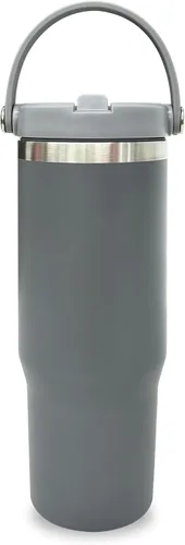 Miniatura 13 de Vaso de 30 onzas con asa superior, vaso aislado al vacío de doble pared con popote abatible, taza de café de viaje de 30 onzas con recubrimiento