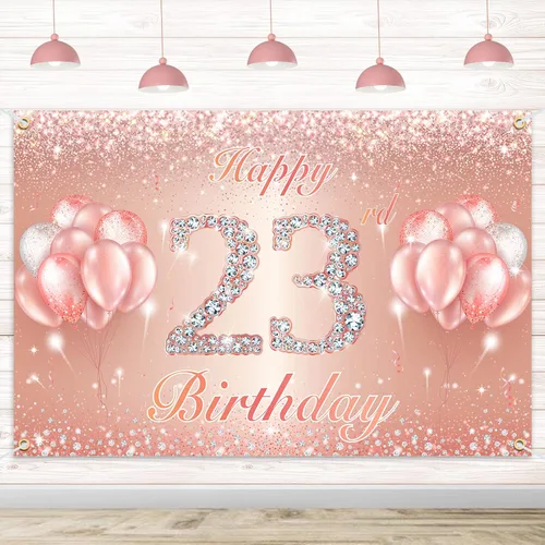 Miniatura 9 de Fondo de pancarta de feliz cumpleaños 10 – Suministros de decoración de fiesta de cumpleaños 10 para niñas o niños – Oro rosa 4 x 6 pies
