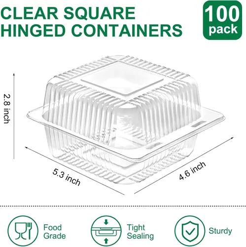 Miniatura 2 de TOFLEN Paquete de 50 contenedores de alimentos de plástico con bisagras, contenedores de rebanada de pastel cuadrados transparentes con tapas