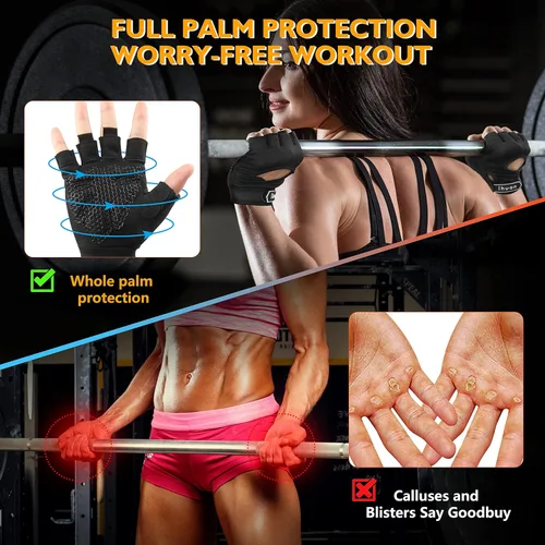 Miniatura 3 de Ihuan Nuevos Guantes de Entrenamiento Transpirables para Hombres y Mujeres - Sin Más Sudor y Protección Completa de la Palma para Gimnasio, Negro