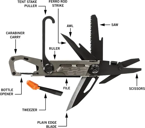 Miniatura 7 de Gerber Gear Stake Out Multiherramienta 11 en 1 - Hoja de borde liso de 2.2 pulgadas, extractor de estacas para tienda, transporte de mosquetón
