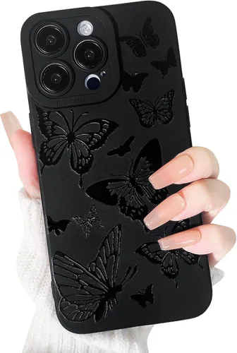 Miniatura 11 de Lovmooful Funda compatible con iPhone 13 Pro Max, diseño de mariposa grande, negro, para niñas y mujeres, TPU suave a prueba de golpes, protector