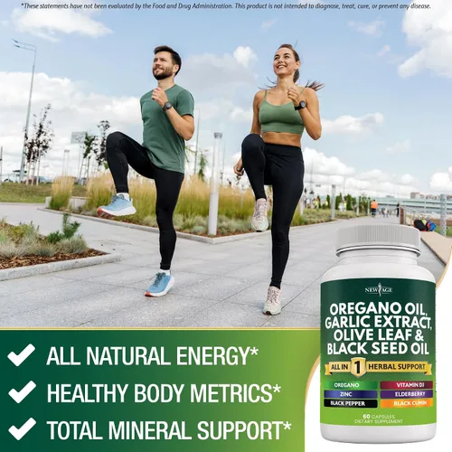 Miniatura 4 de NEW AGE Aceite de orégano Extracto de ajo y hoja de olivo con astrágalo - Suplemento para mujeres y hombres - 60