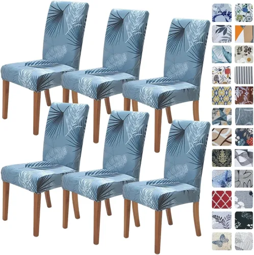 Miniatura 63 de SPRINGRICO Paquete de 6 fundas blancas para sillas de comedor, fundas elásticas para sillas de comedor con diseño floral, de elastano lavable