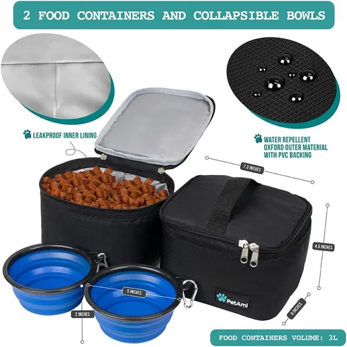 Miniatura 3 de PetAmi Organizador de bolsas de viaje - Bolsa de pañales para perros y gatos con contenedor de alimentos, cuencos y accesorios para campamento