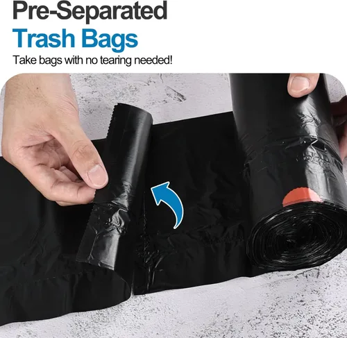 Miniatura 2 de Begale Bolsas de basura con cordón de 6 galones, bolsas de basura negras con cordón pequeño, 115 bolsas de basura sin desgarro
