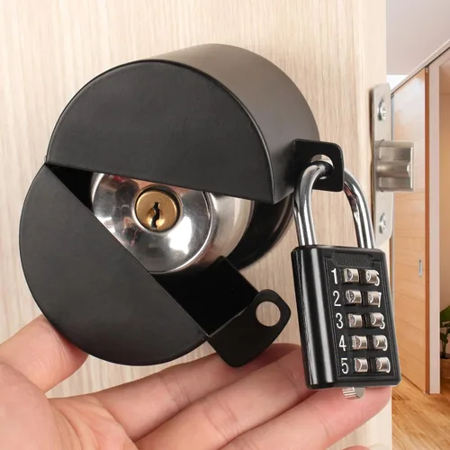 Cerradura de perilla de puerta, metal (negro) para dispositivo de bloqueo de puerta, evita girar la perilla de la puerta y el acceso a la cerradura
