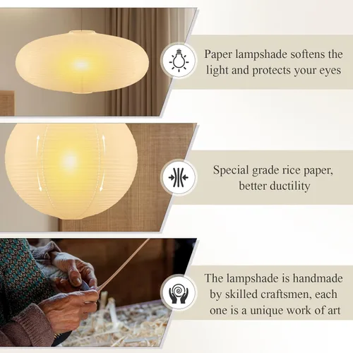Miniatura 4 de Fuyoooo 2 linternas de papel chinas de 20 pulgadas, pantalla blanca grande, redonda y oblata, pantalla de lámpara de papel de arroz, pantalla de luz