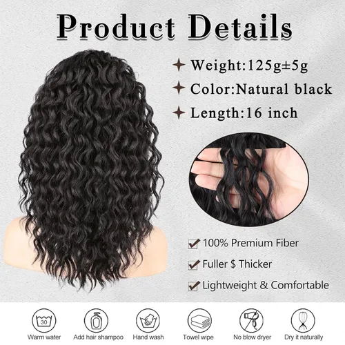 Miniatura 5 de AISI BEAUTY Extensión de cola de caballo rizada, 16 pulgadas, color marrón y negro, extensión de cola de caballo para mujeres negras, extensiones