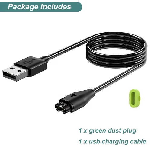 Miniatura 7 de Kissmart Cargador para Garmin Instinct 3 2 2S 2X, cable de carga USB de repuesto más un protector de puerto de carga de silicona verde, enchufe