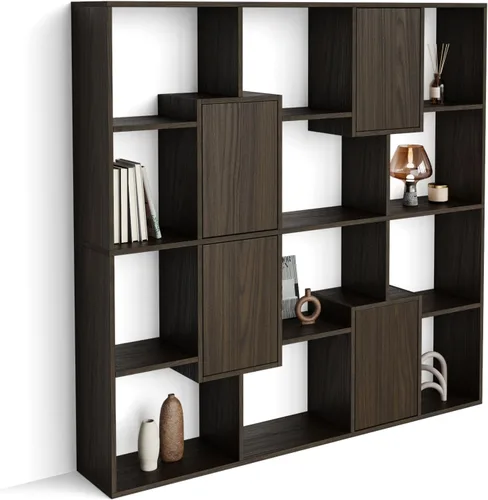 Miniatura 58 de Mobili Fiver, Iacopo XS Estantería con puertas de panel (63.31 x 31.5 pulgadas), color negro Ashwood, Made in Italy
