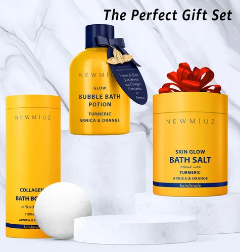 Miniatura 5 de Bombas de baño de colágeno, regalo de espuma de baño de lujo, para hidratación de piel seca, hidratante, cúrcuma, árnica, naranja, aceite esencial