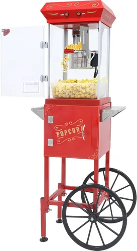 Miniatura 15 de Máquina comercial de palomitas de maíz, 20 onzas con carrito y ruedas, máquina para hacer palomitas de maíz con hervidor de acero inoxidable