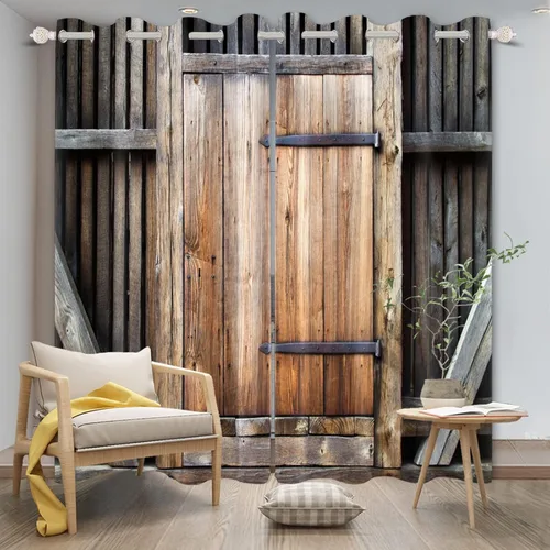 Miniatura 20 de Cortinas rústicas para ventana de puerta de granero, puerta de madera gris, puerta de garaje, tratamiento de ventana para sala de estar, dormitorio