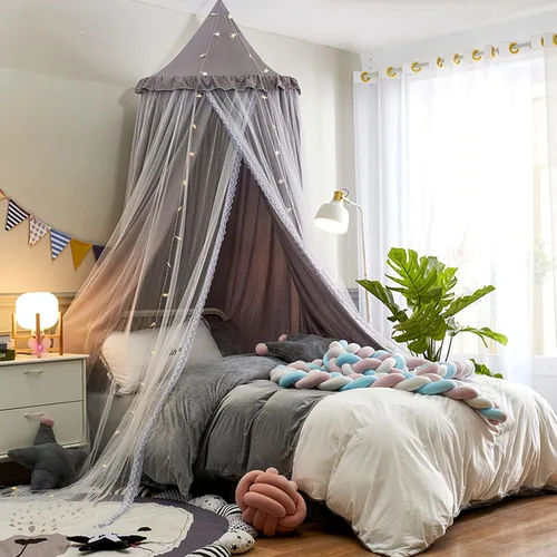 Miniatura 8 de VETHIN Dosel de cama para niñas, Princesa Cúpula Redonda de Ensueño Mosquitera Ropa de Cama Habitación de Niñas Castillo Tienda de Juego Colgante