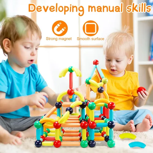 Miniatura 2 de 64 piezas bloques de construcción magnéticos, juguetes magnéticos Montessori para niños pequeños, juguetes de aprendizaje STEM para niños y niñas