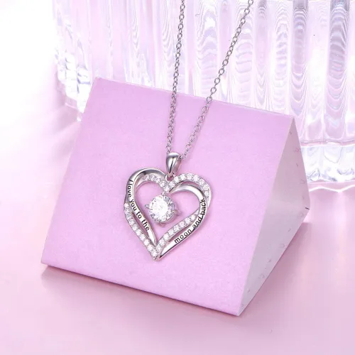 Miniatura 16 de Cadena de plata esterlina y dije de corazón y animal tierno con palabras grabadas, cadena de 18 pulgadas, para mujeres y niñas