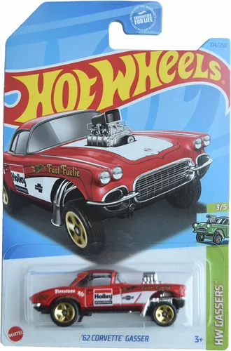 Hot Wheels Modelo de automóvil fundido a presión Corvette Gasser a escala 1:64, rojo, 6 x 6 x 4 pulgadas, acción de tracción, a partir de 3 años