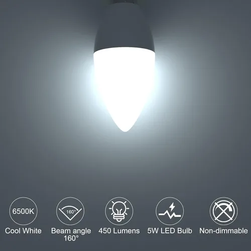 Miniatura 3 de ORALUCE Bombillas LED E12 para candelabro, equivalente a 40 W, bombillas de araña blancas frías de 6500 K no regulables, bombilla tipo B