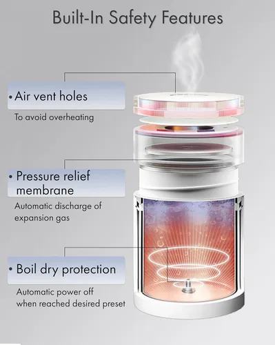 Miniatura 6 de Tapa elevadora para agua caliente sobre la marcha, 15.2 fl oz, pequeña tetera eléctrica portátil, 4 ajustes preestablecidos de temperatura Blanco