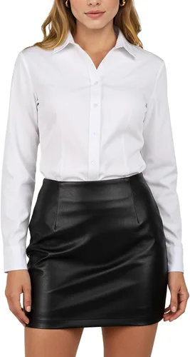 Camisas con botones para mujer, camisas de manga larga para mujer, camisas de vestir elásticas sólidas, camisas de trabajo, blusas de oficina