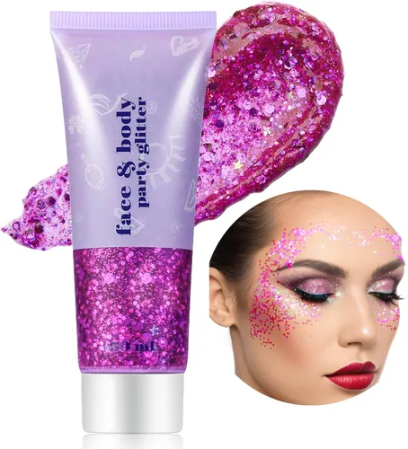 Miniatura 24 de Go Ho Gel de purpurina púrpura de sirena, purpurina holográfica para el cabello morado para niños y mujeres, lentejuelas gruesas para ojos, labios