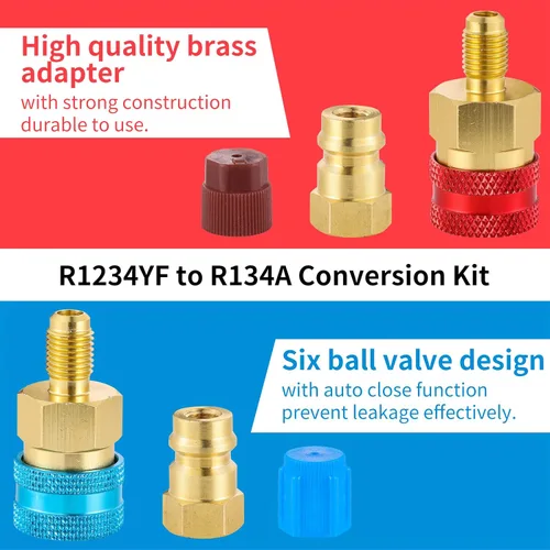 Miniatura 5 de Kit de adaptador R1234YF, adaptador de acoplador rápido R1234YF a R134A, acoplador rápido de lado alto/bajo, adaptador de manguera de carga de CA