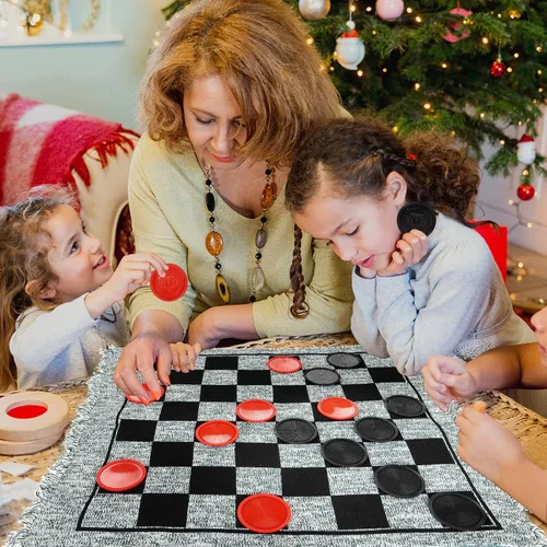 Miniatura 7 de Win SPORTS Juego de damas gigantes 3 en 1, Super Tic Tac Toe, incluye alfombra reversible con 24 damas, actividad interior y exterior para niños