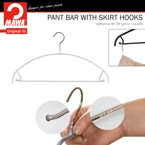 Miniatura 8 de Mawa by Reston Lloyd Euro Ultra Light/Thin Series, Percha antideslizante que ahorra espacio con barra y gancho para pantalones y faldas