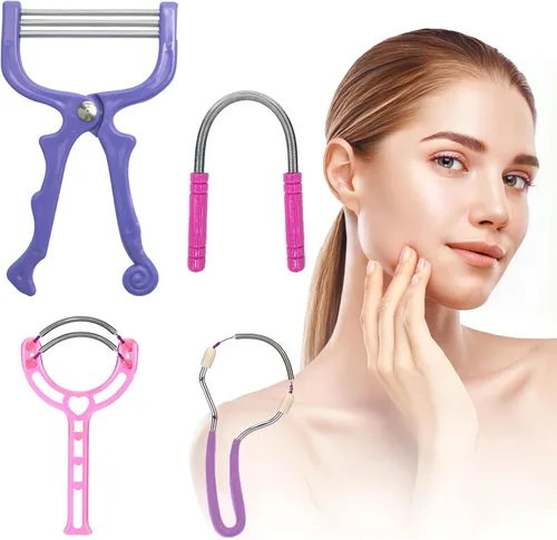 Removedor de vello primaveral – Paquete de 4 depiladoras de resorte de acero inoxidable – Removedor de vello facial para mujeres, cara, barbilla,