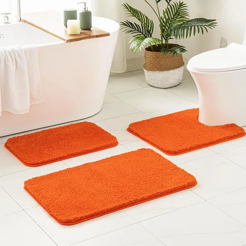 Miniatura 22 de MIULEE Juego de 3 alfombras y tapetes de baño extra gruesos de microfibra antideslizante y tapete de baño de contorno en forma de U para baño, baño
