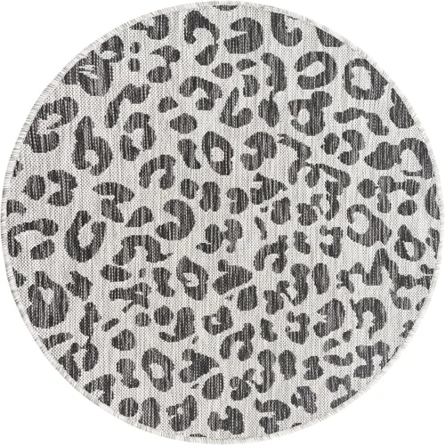 Miniatura 3 de Unique Loom Outdoor Safari Collection - Alfombra para exteriores, colección Safari (3 pies 3 pulgadas redonda, gris claro/gris) - Leopardo