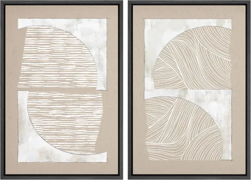 Miniatura 116 de SIGNWIN Lienzo enmarcado para pared, juego de arte de collage de ondas en espiral de mediados de siglo, formas abstractas, acogedor, neutro